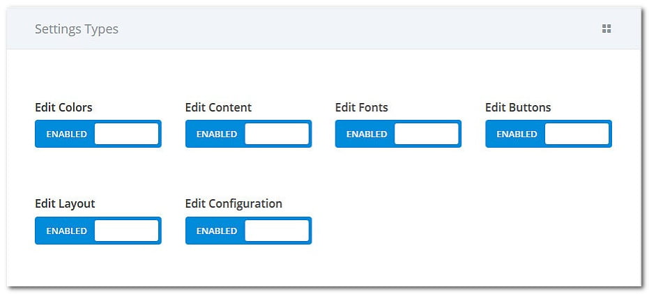 Редактор ролей Divi - Settings Types