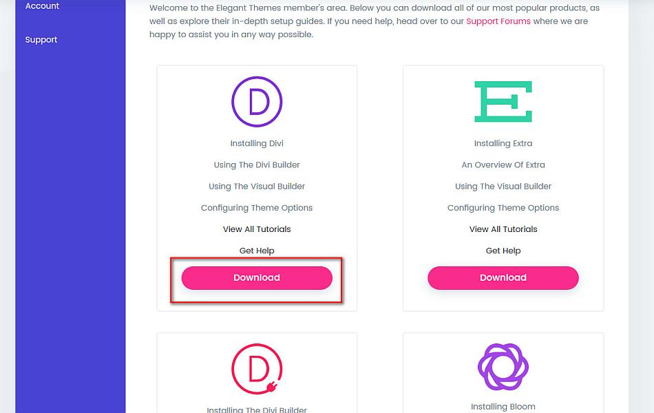 Загрузка Divi с сайта