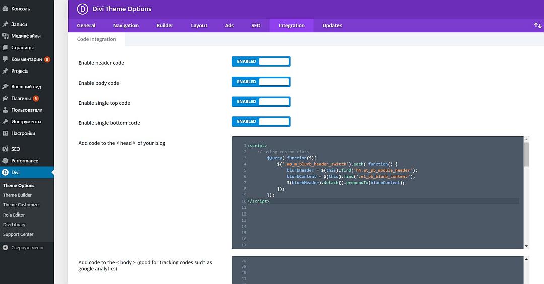 5-divi-option-integration-add-code-custom Добавление кода для отдельных модулей Blurb